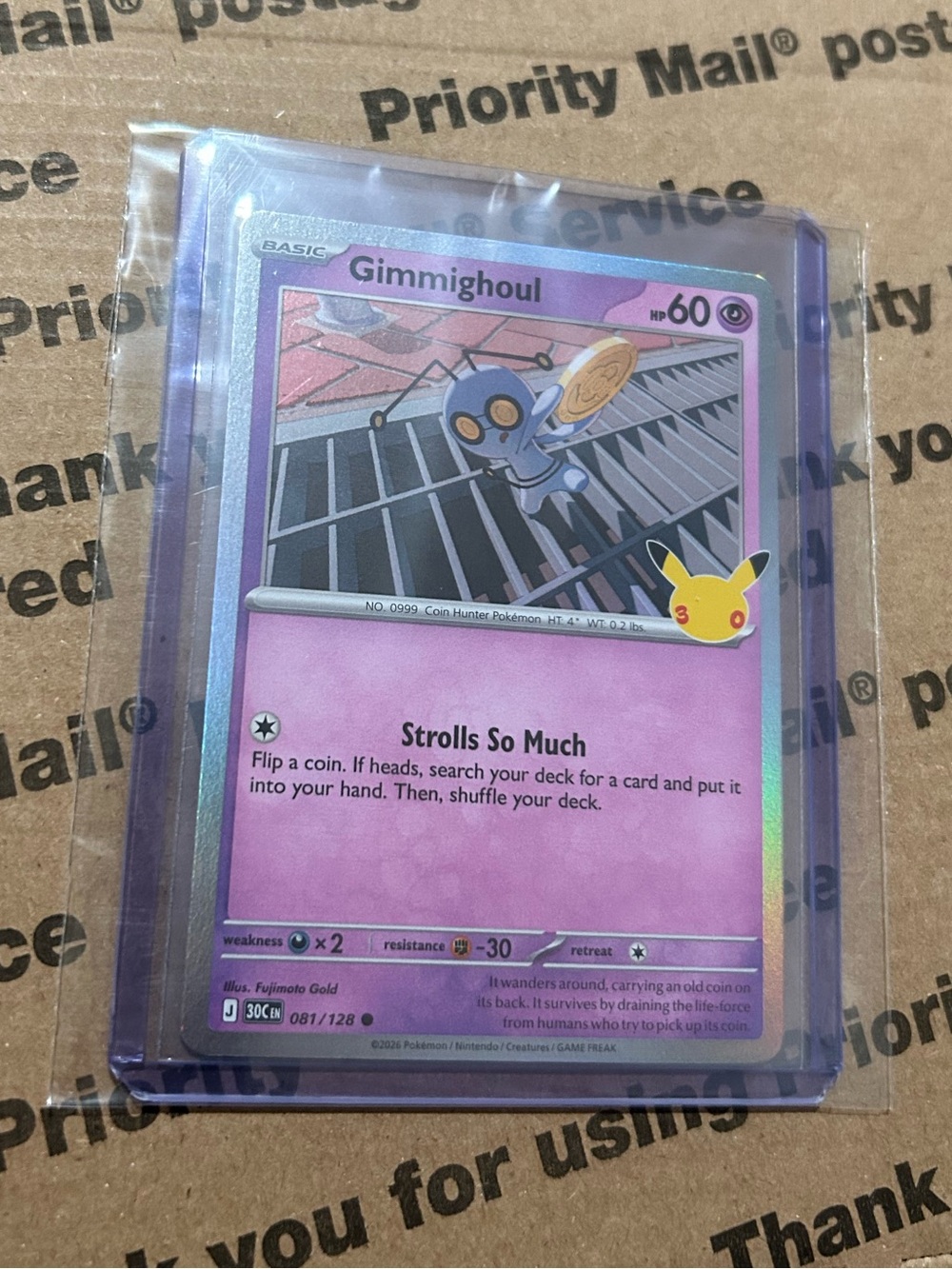 Holo Gimmighoul 30th Celebration Pokemon TCG Card No. 081/128